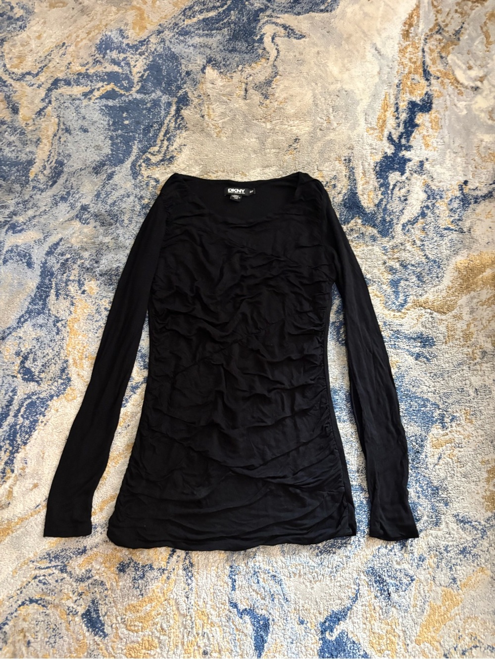 DKNY Black Long Sleeve Ruched Front Top